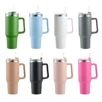 2024 Amazon Tiktok 40 oz Patterned Logo Custom Beer Mug Double Vacuum with Handle and Straw Coffee Mug Insulated Mug