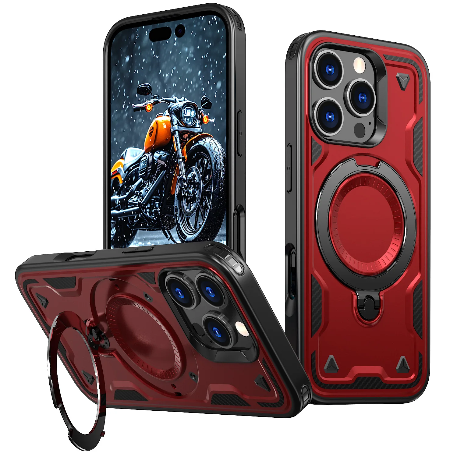 Heavy Duty Tpu Pc Mobile Phone Case With Ring Holder Magnetic Bracket Stand Shockproof Cover For Iphone 16 15 14 Plus Pro Max