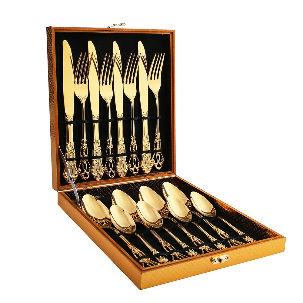 Hot Selling Luxury 4pcs Cubiertos Gold Flatware Sets Metal Golden