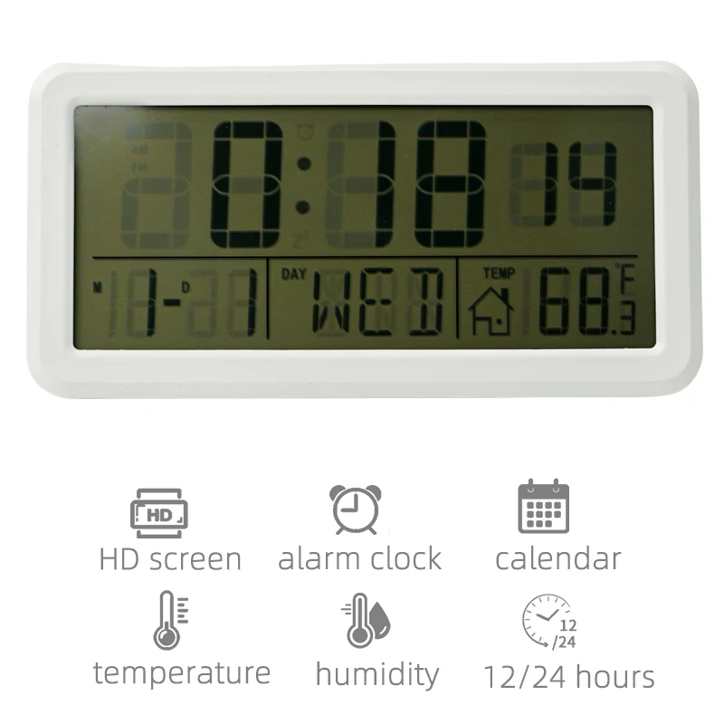 Large Alarm Clock Snooze Time Calendar Dementia Clock Temperature Desk Table Wall Backlight Large Display Digital Clock Kit