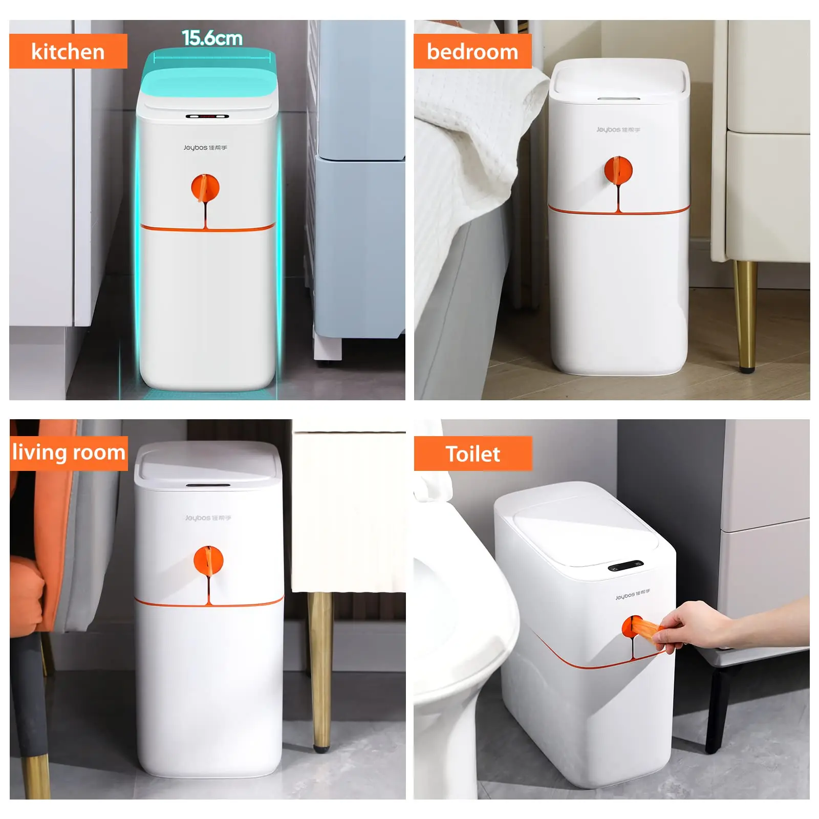 JOYBOS Smart Induction Trash Can IPX5 Waterproof Automatic Motion Sensor Trash Can for Bathroom Bedroom Home Office Odorless