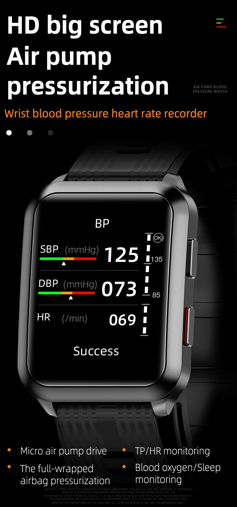 2022 New Arrival P60 Medical Grade Portable Accurate Air Pump Air Bag Blood Pressure Heart Rate Monitor Health Smart Watch (1).jpg