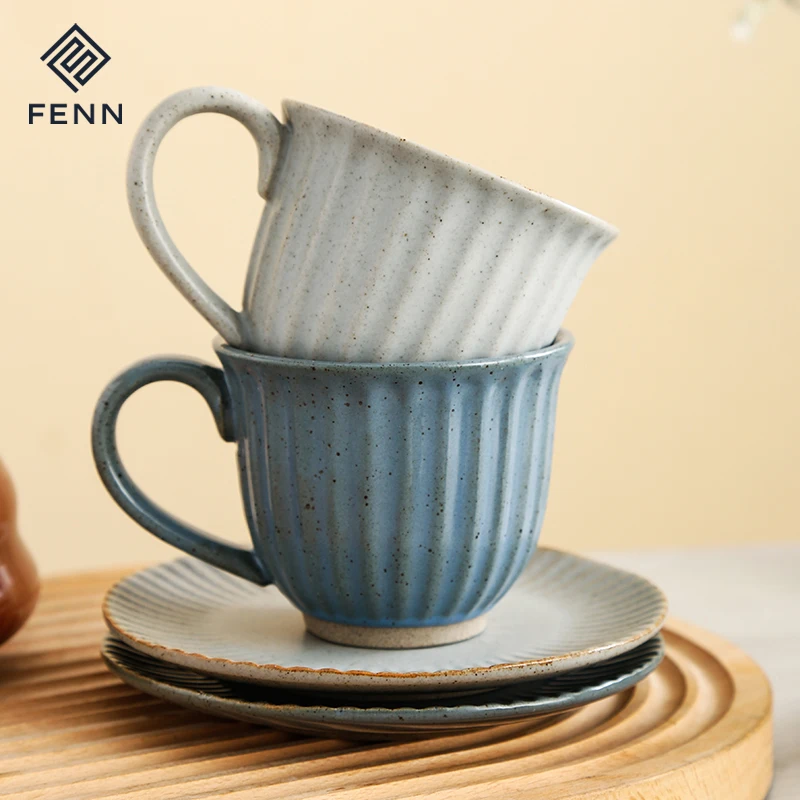 FENN 180ml hot selling unique durable mug custom printed coffee tea cup and saucer sets wholesale ceramic mug gift set