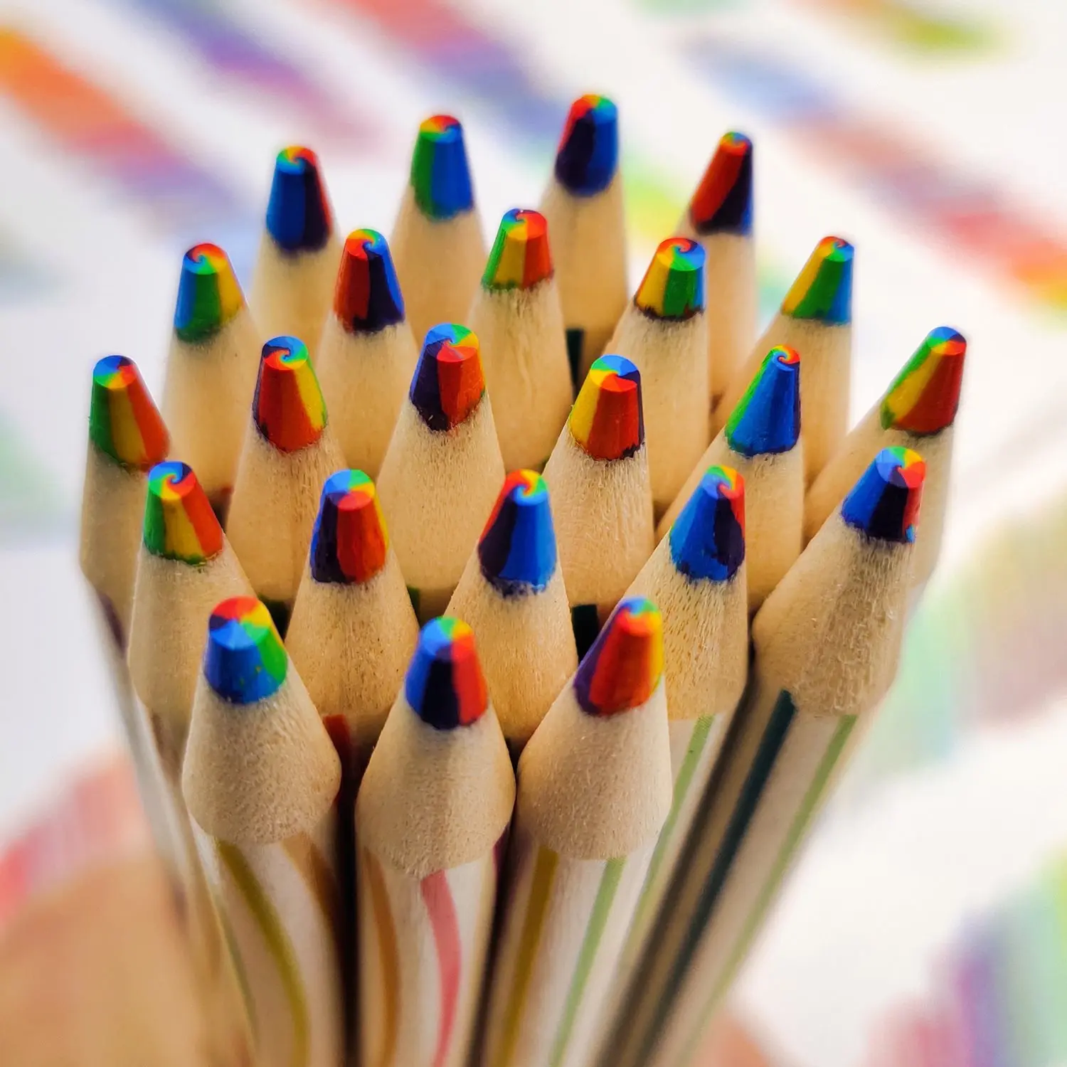High Quality Wholesale Hexagonal Multi Coloured Jumbo Wood Pencils 4 Color in 1 Lead Rainbow Colored