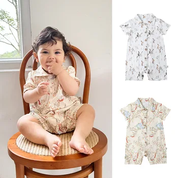 Baby summer jumpsuit baby Western style shirt short climbing romper handsome lapels romper outwear