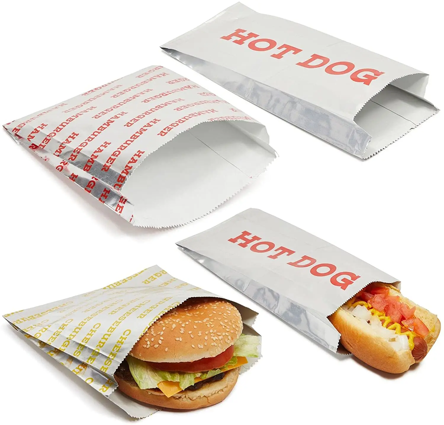 à emporter personnalisé imprimé poulet barbecue hot-dogs résistant à l'huile à emporter papier d'aluminium doublé sac en papier
