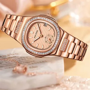 New Luxury Watch Classic Round Quartz Bling Diamond Women Watch Rose Gold Hip Hop Ladies Watches