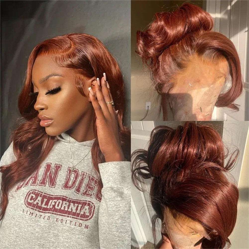 Rötlich Braune Body Wave Echthaar Lace Front Perücke Glueless_voghion.com