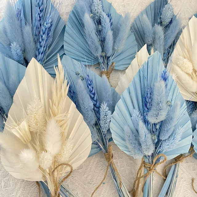 DIY customization real flowers bouquet dried bunny tails colorful palm leaf  for cake decoration wedding cake table centerpiece