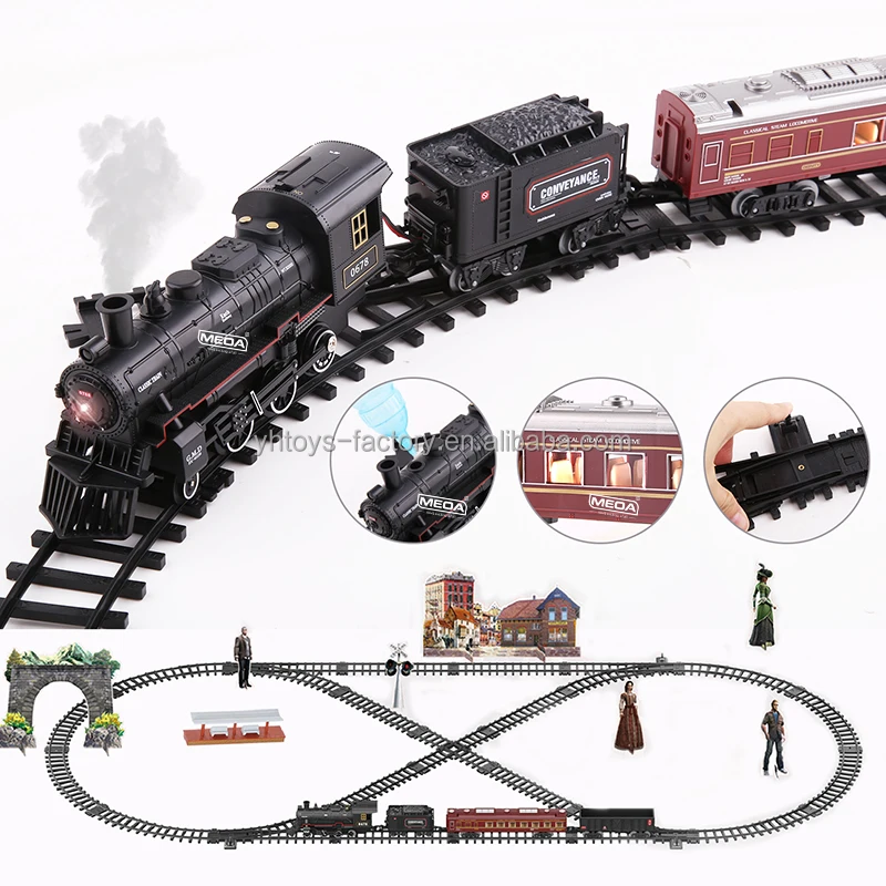 Choice Classical Battery Operate Electric Railway Train Steam Locomotive  Set Adding Water to Smoke Train Toys with Light Sound