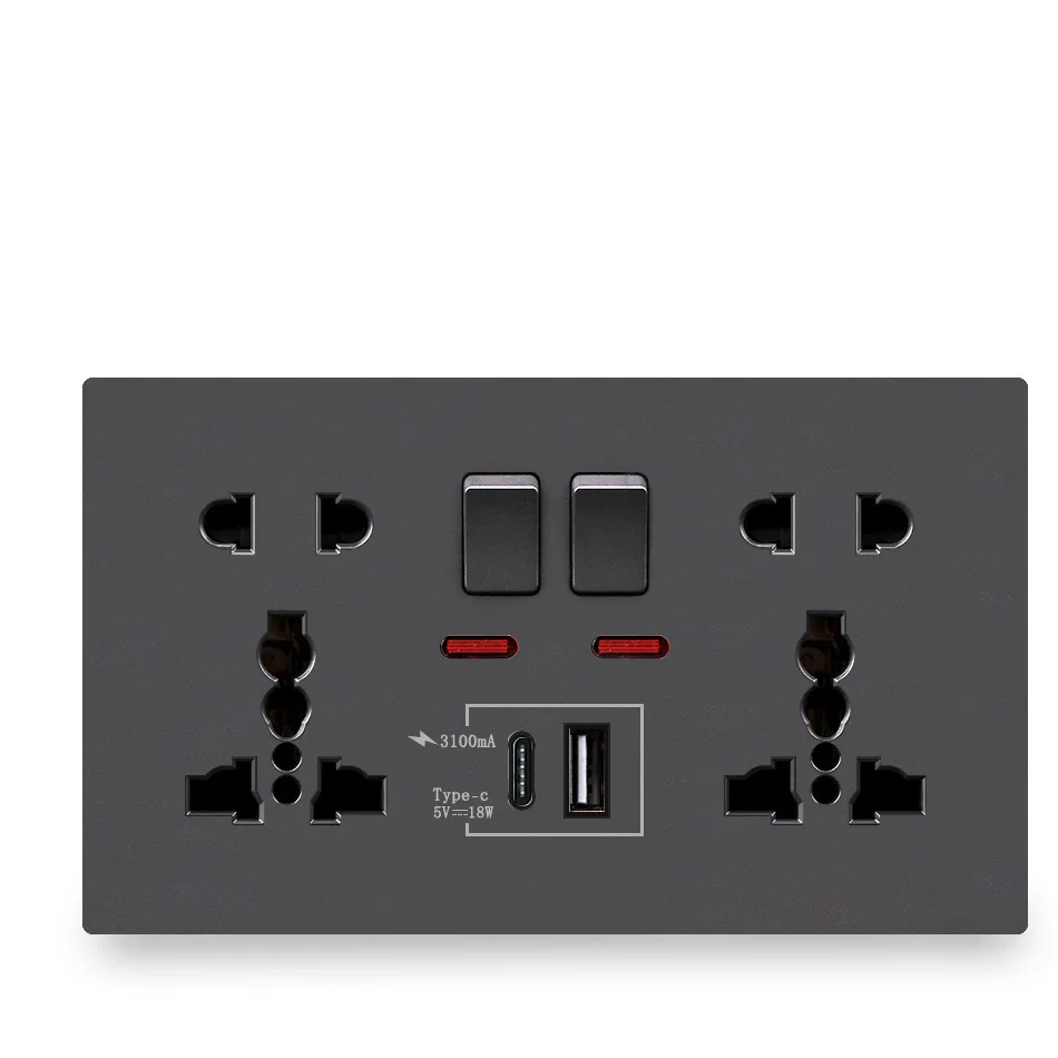 13 a English Plug Socket With USB Fast Charge Type-C English Standard Square Pin Three-hole Panel White