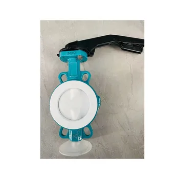 Corrosion resistant Ductile iron body PTFE lined wafer type manual butterfly valve for chemical dn100 pn16