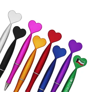 OEM 2021novelty new brand promotional Fashion slim plastic pen kids ballpoint pen with heart shape on the top with custom logo