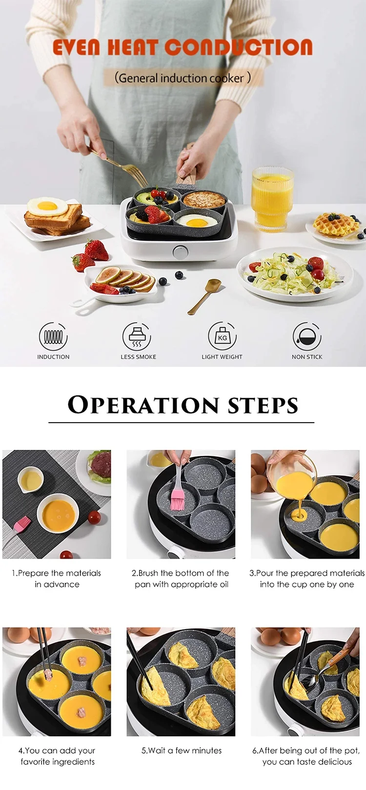 Non-stick Fried Egg Pot Flat-bottomed Frying Pan Kitchen Cooking Pot Omelette Pan 4-hole Medical Stone Frying Pan