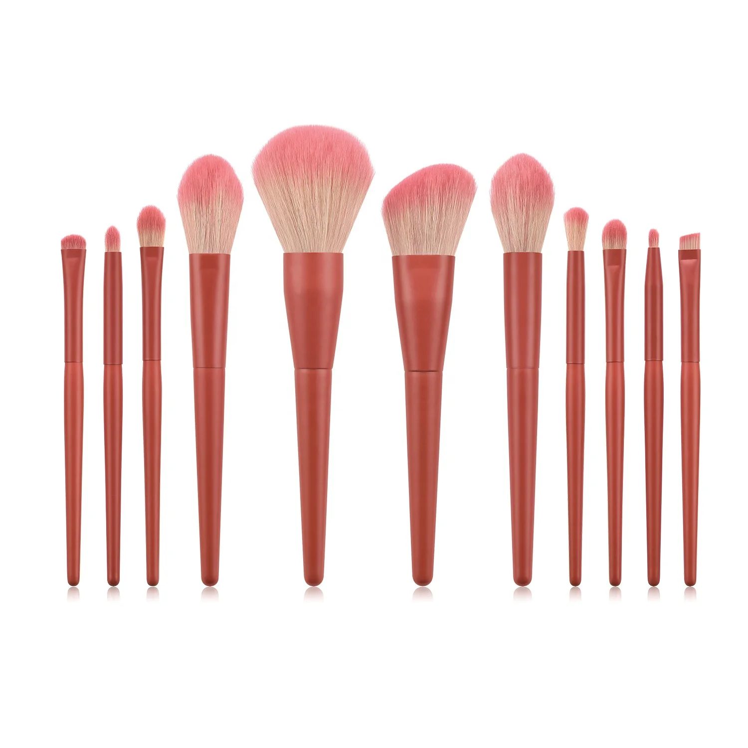 MOQ 20 Sets Custom Own Brand LOGO Amazon Girls lovely 11pcs Candy  Matte Red Color Hair Wood Handle 