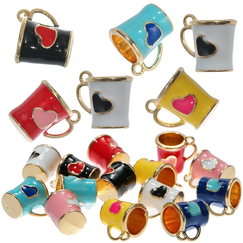Lovely Mix Colors Enamel Tea Cup Charms for Jewelry Making
