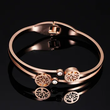 Fashion high quality titanium steel bracelet cuff women's rose gold tree of life women customize bracelet