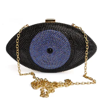 2024 New Wholesale Custom Diamond-Studded Rugby-Shaped Angel Eye Pattern Party Bag Ladies Rhinestone  Evening Clutch Bags