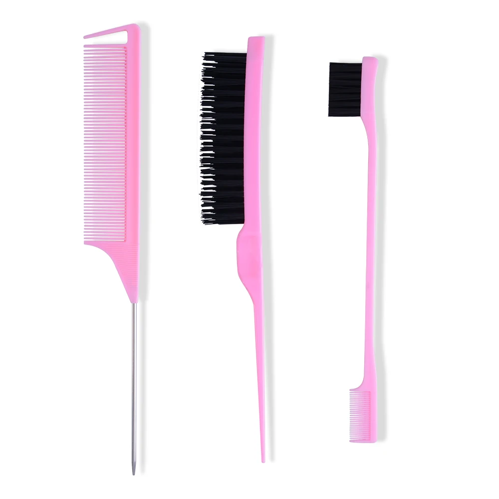 3Pcs&Set Teasing Brush Rat Tail Comb and Edge Brush Salon Hair Styling Comb Set for Women