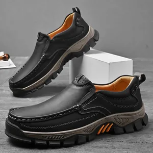 100% Genuine Leather Shoes Men Loafers Soft Cowhide Mens Casual Shoes Brand Male Footwear Black Brown Slip-on Thick Sole Shoes