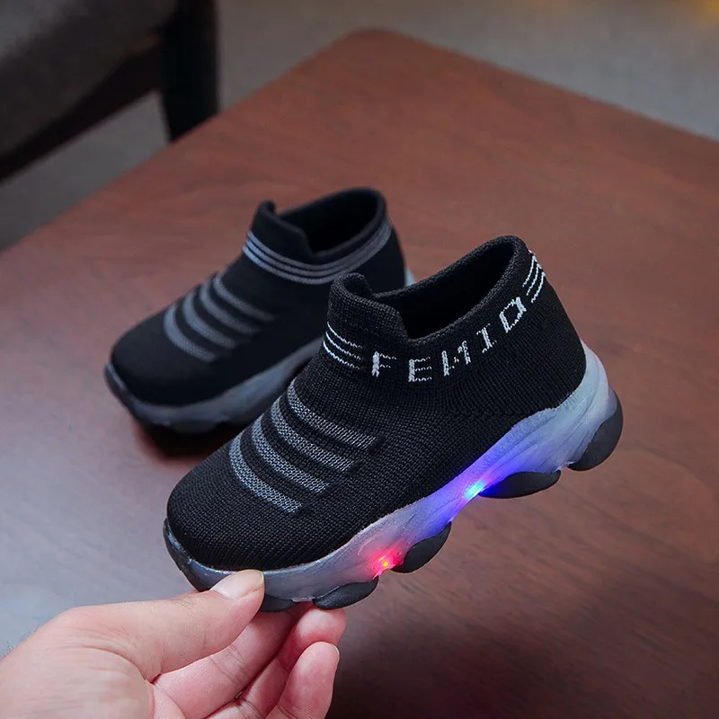Kids Sneakers Children Casual Letter Mesh Led Socks Sneakers Shoes