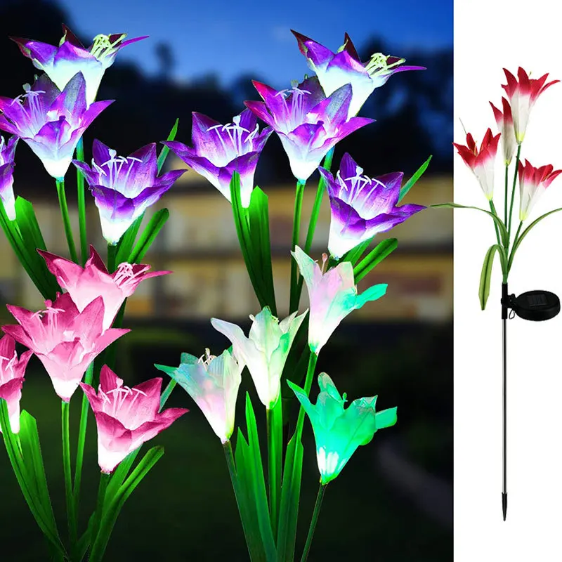 spring artificial lily solar garden stake