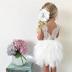 lyc-4243 Toddler Girl Baby Clothing Dresses 1 Year Birthday Christening Lace Tulle Dress Kids Infant Party Cake Smash Outfit
