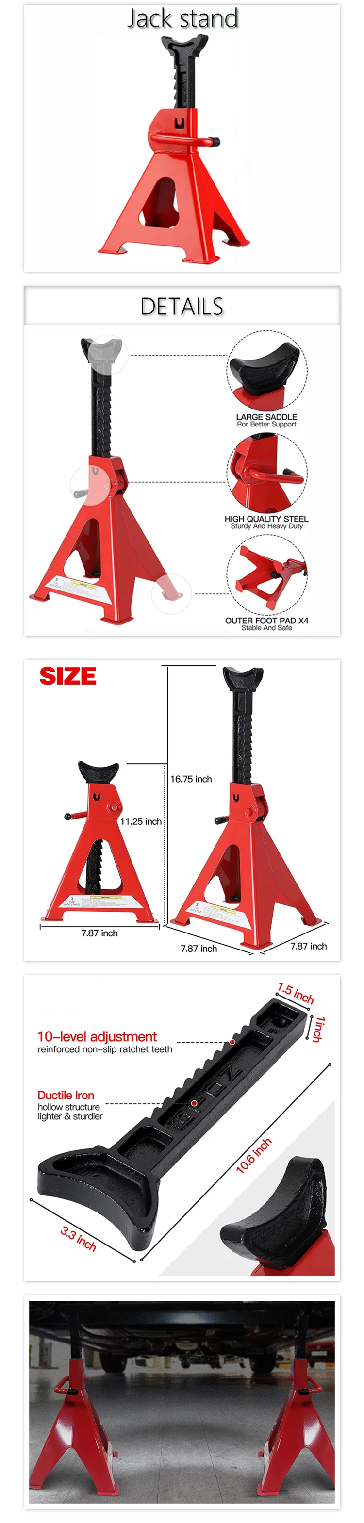 Adjustable 3ton Ratchet Axle Car Jack Stand Safety Shop Equipment Tools