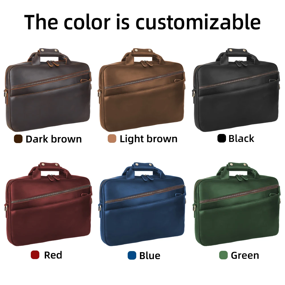 Crazy Horse Leather Cow Skin 15.6 Inches Laptop Briefcase Messenger Business Bag Men Genuine Leather Computer Laptop Briefcases