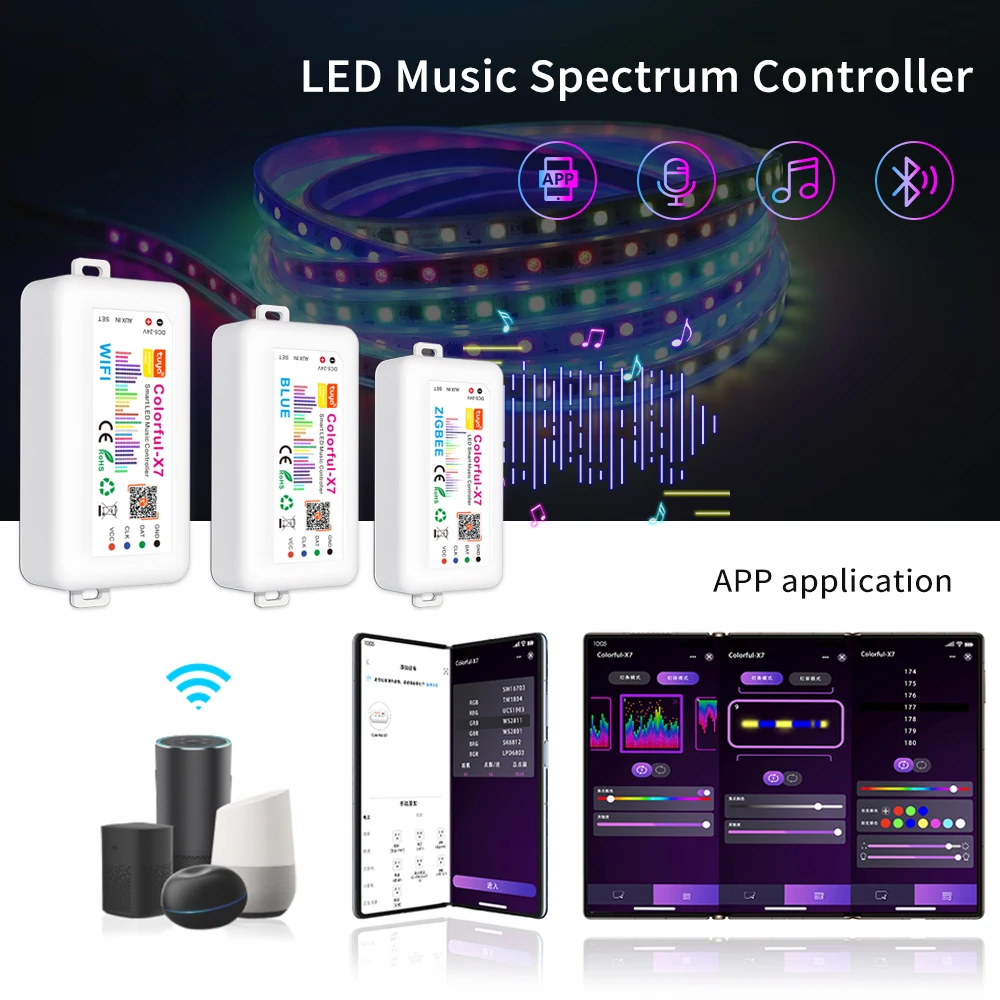 Tuya Smart WiFi Zigbee BT Colorful X7 LED Music Controller SP107E Matrix 1024 Pixels LED Panel Light Music Spectrum Controller