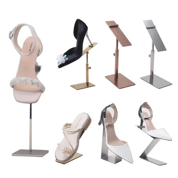 Customized Sports Shoe Display Stand Brushed Mirror Retail Shop Metal Rack for High Heels Leather Shoes Women's Fashion