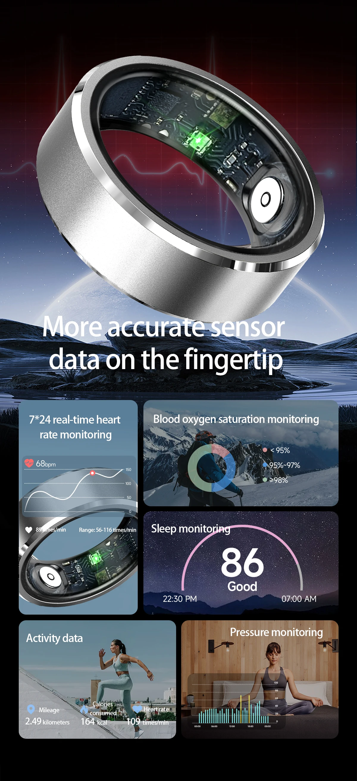Classic R5 Smart Ring Photograph 5ATM Waterproof Heart Rate Sleep Monitoring Aluminum Alloy Smart Rings With Charging Case