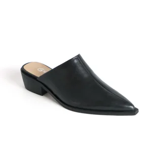 Hot Selling Action Leather Mules with Pointed Toe and Block Heel Fully Covering Foot Heeled Sandals