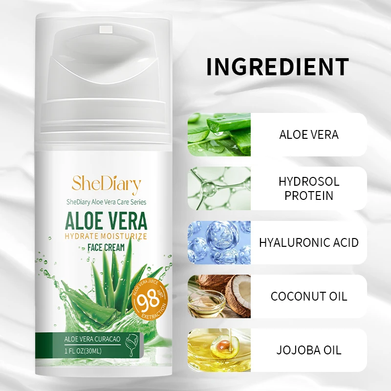 SheDiary crema facial al por mayor 100% puro aloe vera natural con colágeno y retinol humectante calmante para la belleza