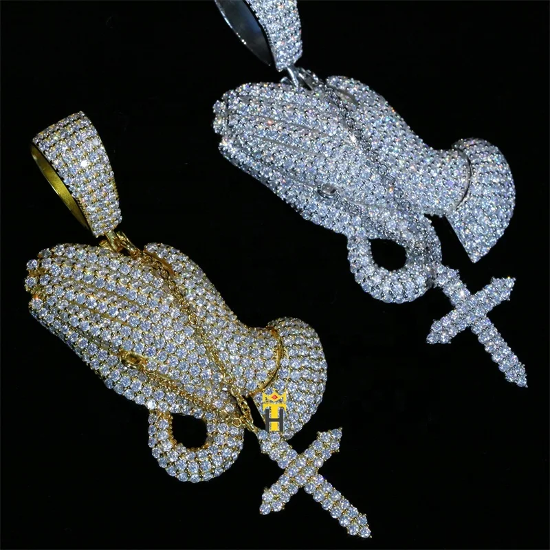 925 Silver moissanite diamond pendant rapper charm pray cross pendant hiphop custom made pendant  222046