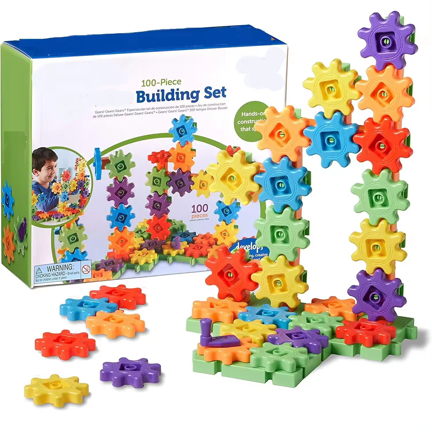 Little Engineers Building Blocks Kids Learning Block Resources Gears 100 Piece Deluxe Building Set STEM Construction Toy Set