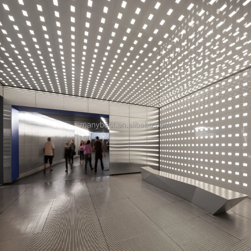 Custom Architectural Aluminum LED Light Ceiling Fireproof Artistic Metal Ceilings for Office Decor Perforated Alloy Material