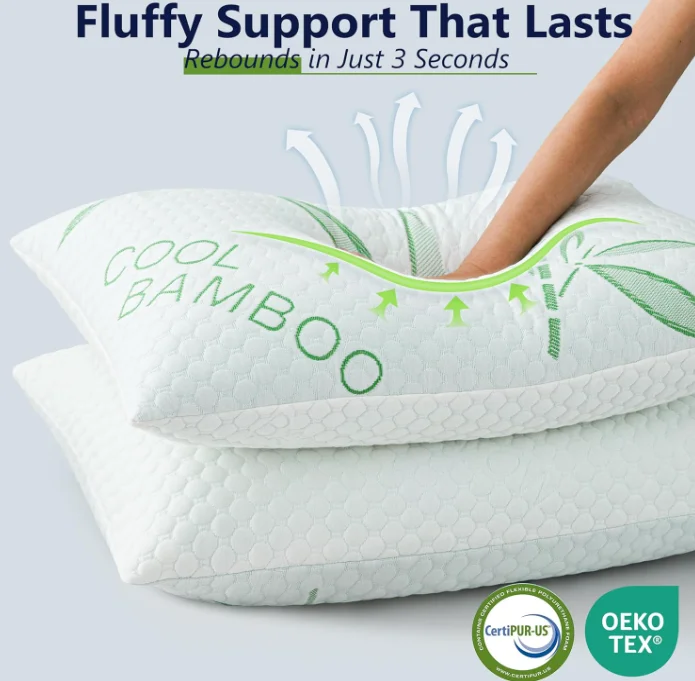 Comfortable Fluffy Adjustable Height Cooling Bamboo Fabric Cover Shredded Memory Foam Pillow for Side Sleeper