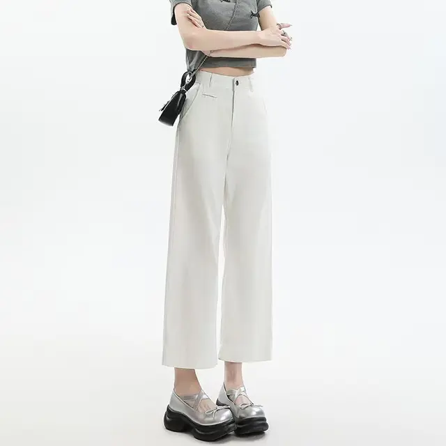 Summer 2024 new style  lyocell high-waist denim white color  loose and long wide-leg pants