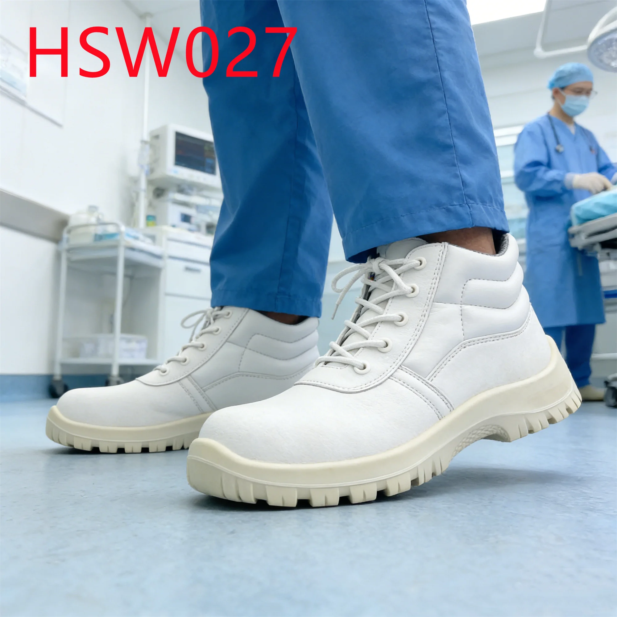 HY,Germany Popular Germ Resistant Anti-static White Safety Shoes Hospital Ward Easing Fatigue Middle-cut Work Boots HSW027