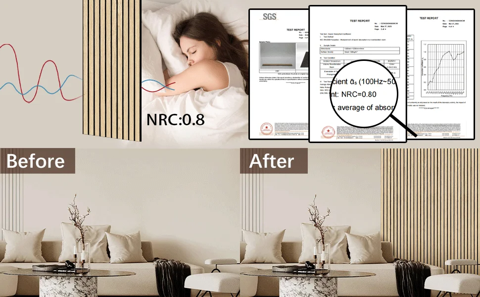 Oak Acoustic Slat Wood Panels Modern Extra-Long Soundproof Wall Panels for Home Office Hotel & Apartment details