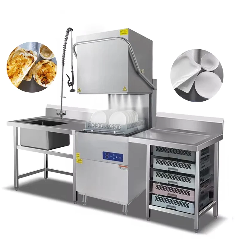 Stainless Steel Hood Type Dishwasher Machine with Glass for Hotel Usage  Dish Washing Hood Type Upright Dishwasher Machine