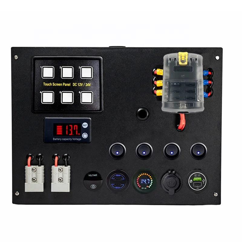 12V DC Multifunction Control Box With Fuse Box and DC Charger for Auto Car RV Trailer Boat 4WD