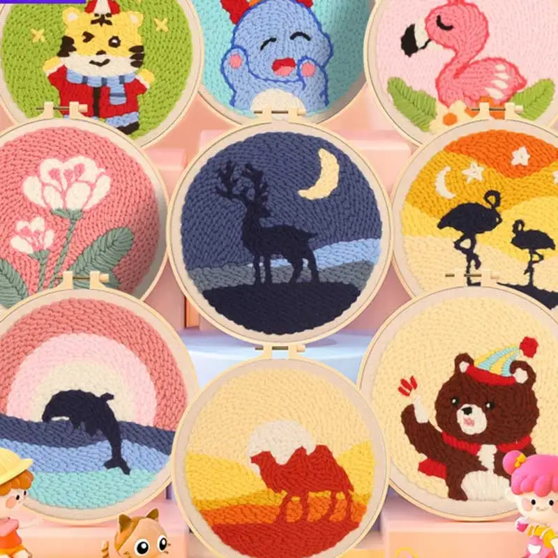 Набор для вышивания животных с нитками и обручами