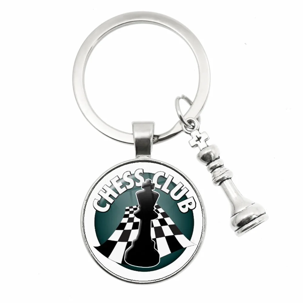 High Quality Chess Keychain Chessboard Chess Piece Glass Dome Pendant Car Chess Keychain