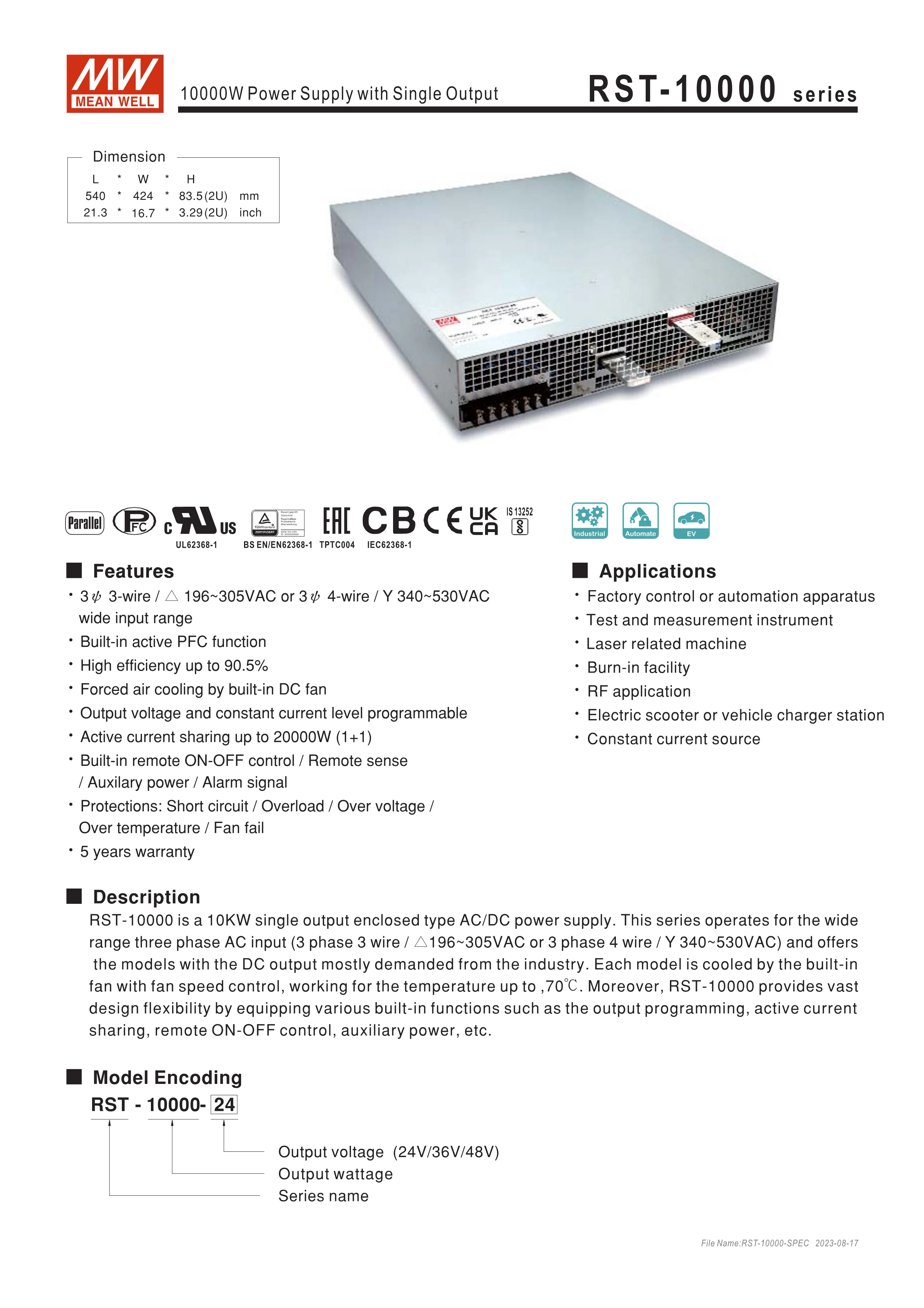 Mean Well Ac/dc Smps Power Supply Rst Series 24v 36v 48v 115v 230v 380v Meanwell 5000w 7500w