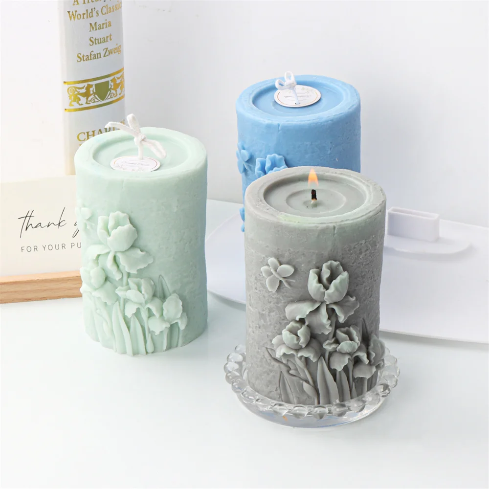 Carved Pillar Candle Mold Wax Mould Decorated Silicone Molds For Handcrafted Candle Aroma Gypsum Epoxy Crafts Decorations Moulds
