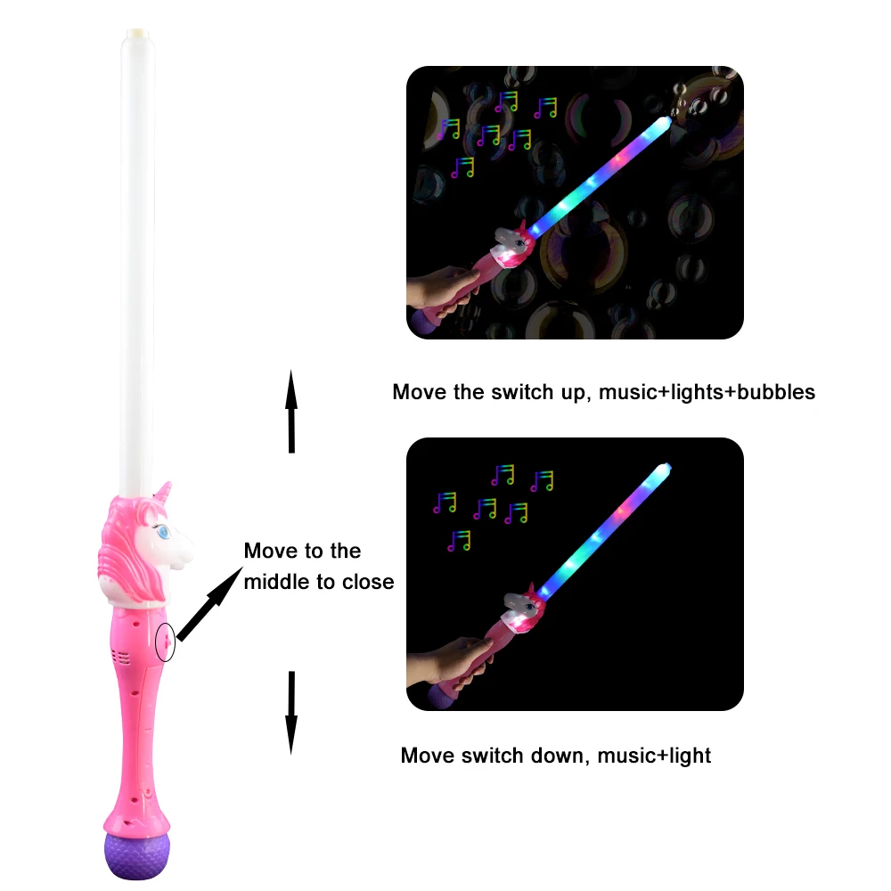 Wholesale LED Unicorn Light Swords with One Bottle of Bubbles Glow in the Dark Cosplay Sword for Kids Christmas New Year Party
