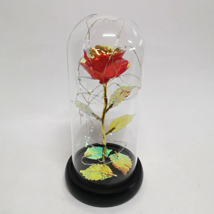 Flower In glass everlasting preserved rose cloche ornament rose with wooden base