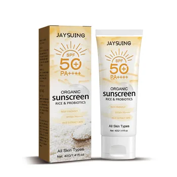 Private Label Probiotics Rice Organic Cream Multi-function Face Body Outdoor Anti-ultraviolet Non-greasy SPF 50 Sunscreen